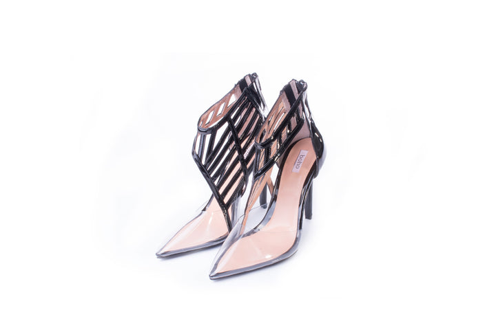 Pointed Toe Cage Pumps PVC Black